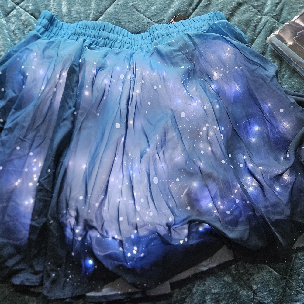 Blue Galaxy Print Skirt With LED Lights